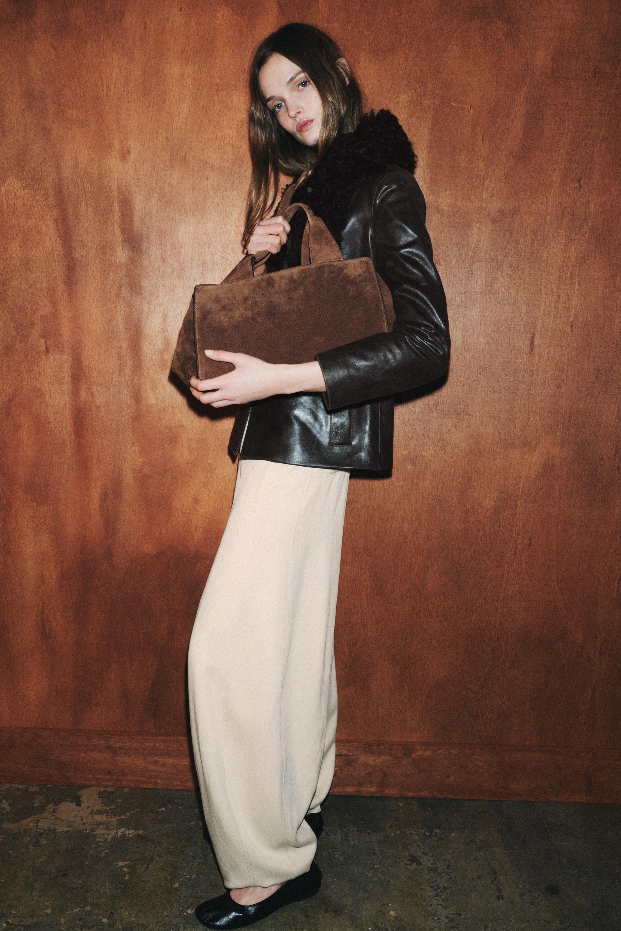 DOUBLE HANDLE SPLIT LEATHER BAG